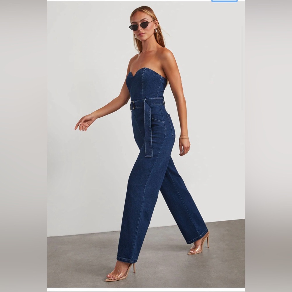 NWT Vici Strapless Denim Jumpsuit